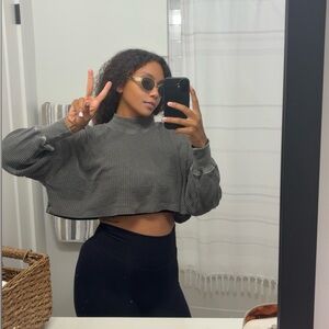 Woman’s Waffle Knit Sweater - Dark Green